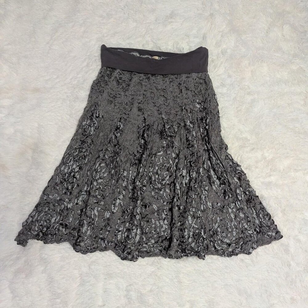 Foldover Whimsy Grey Lace Midi Skirt